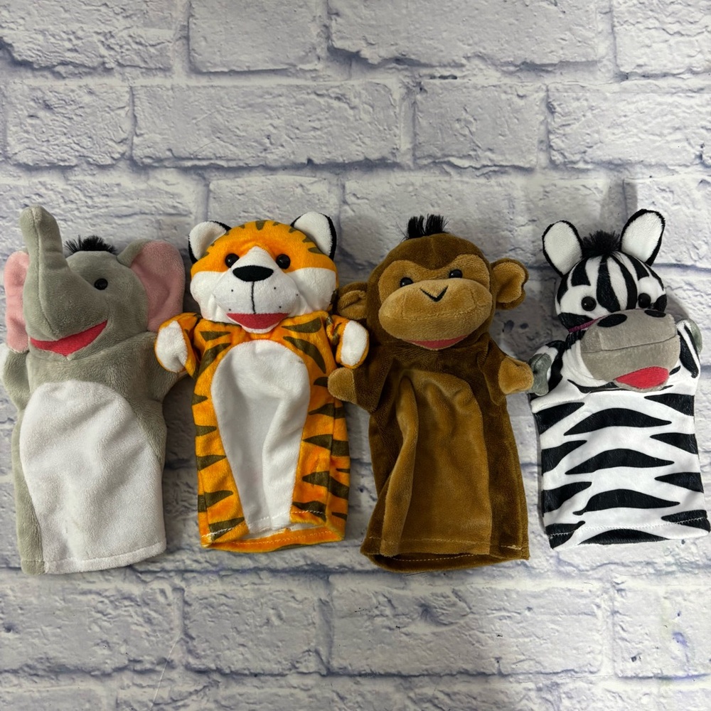 Melissa & Doug Safari Buddies Hand Puppets, Set of 4 Elephant Tiger Monkey Zebra